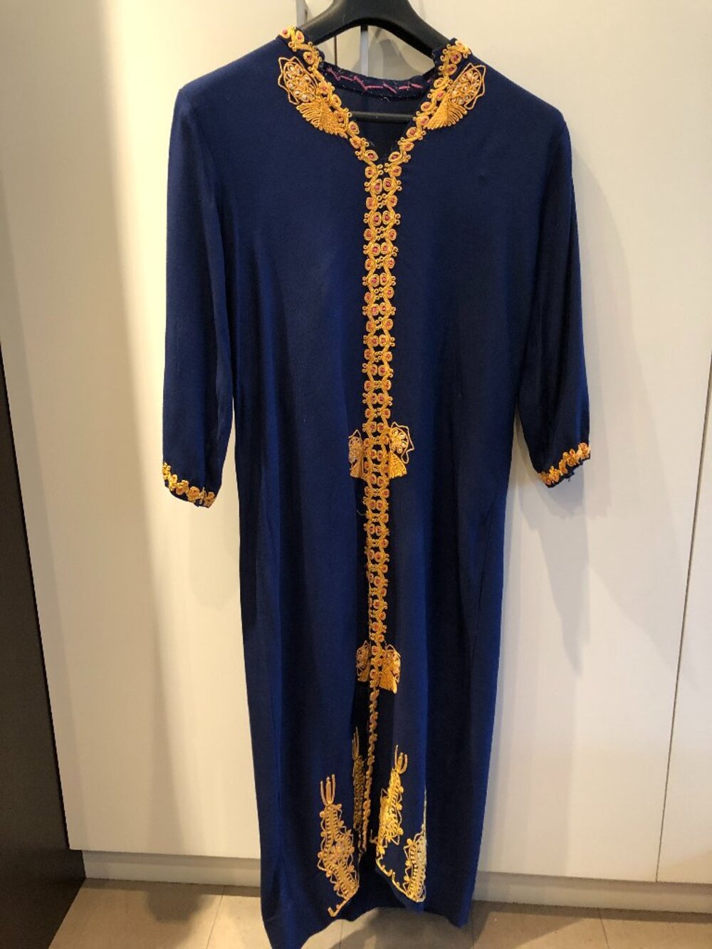 Arabic Middle East Hand Embroidered Dress Drk Blue Vintage-Size 8